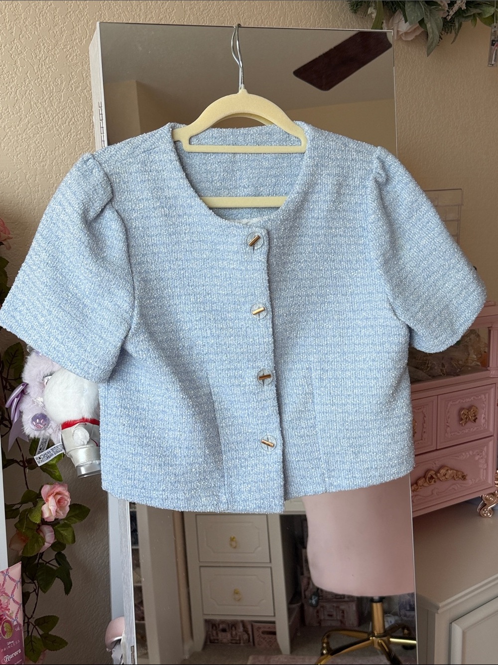 Light Blue Bouclé Short Sleeve Jacket